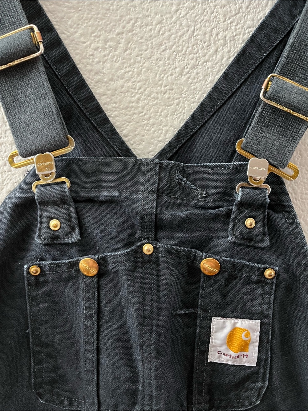 Carhartt Vintage R01 Black Double Knee Bib Overalls Cotton 30/28 Men - Picture 5 of 13